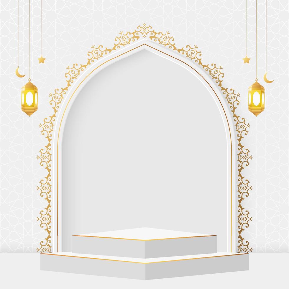 ramadan und eid islamisches podium 3d produktanzeige verkauf banner hintergrund, ramadan verkauf social media post vektor