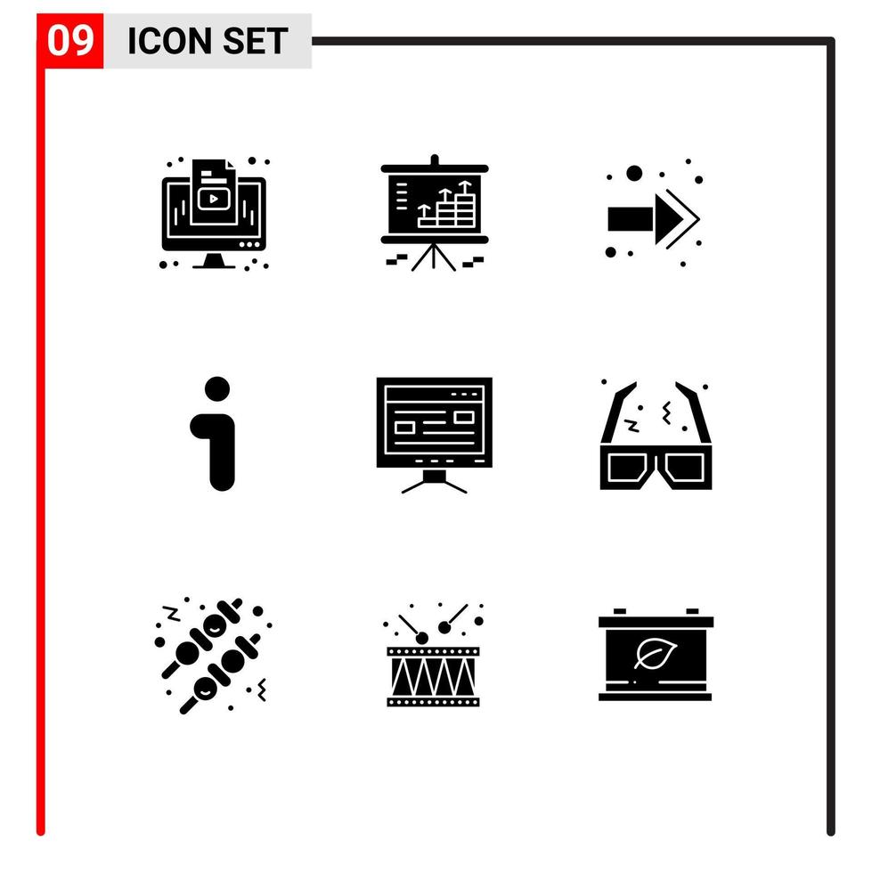 9 solides Glyphenkonzept für mobile Websites und Apps Online-Schnittstellenprojektorinformationen i editierbare Vektordesignelemente vektor
