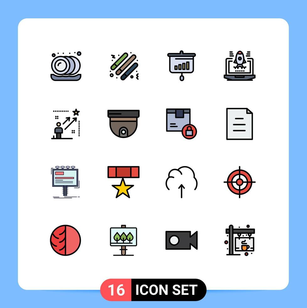 16 platt Färg fylld linje begrepp för webbplatser mobil och appar stjärna användare presentation bärbar dator företag redigerbar kreativ vektor design element