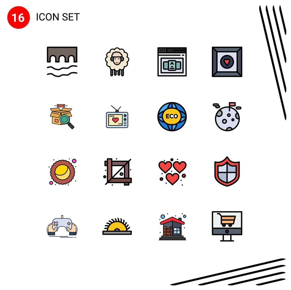 mobil gränssnitt platt Färg fylld linje uppsättning av 16 piktogram av Sök produkt vår favorit html redigerbar kreativ vektor design element