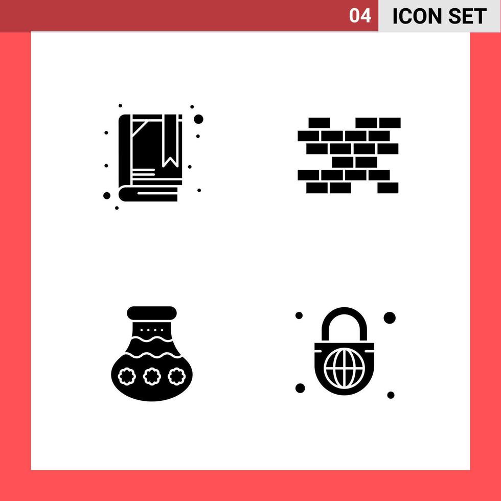 4 Icon Pack Solid Style Glyphensymbole auf weißem Hintergrund. einfache Zeichen für die allgemeine Gestaltung. vektor