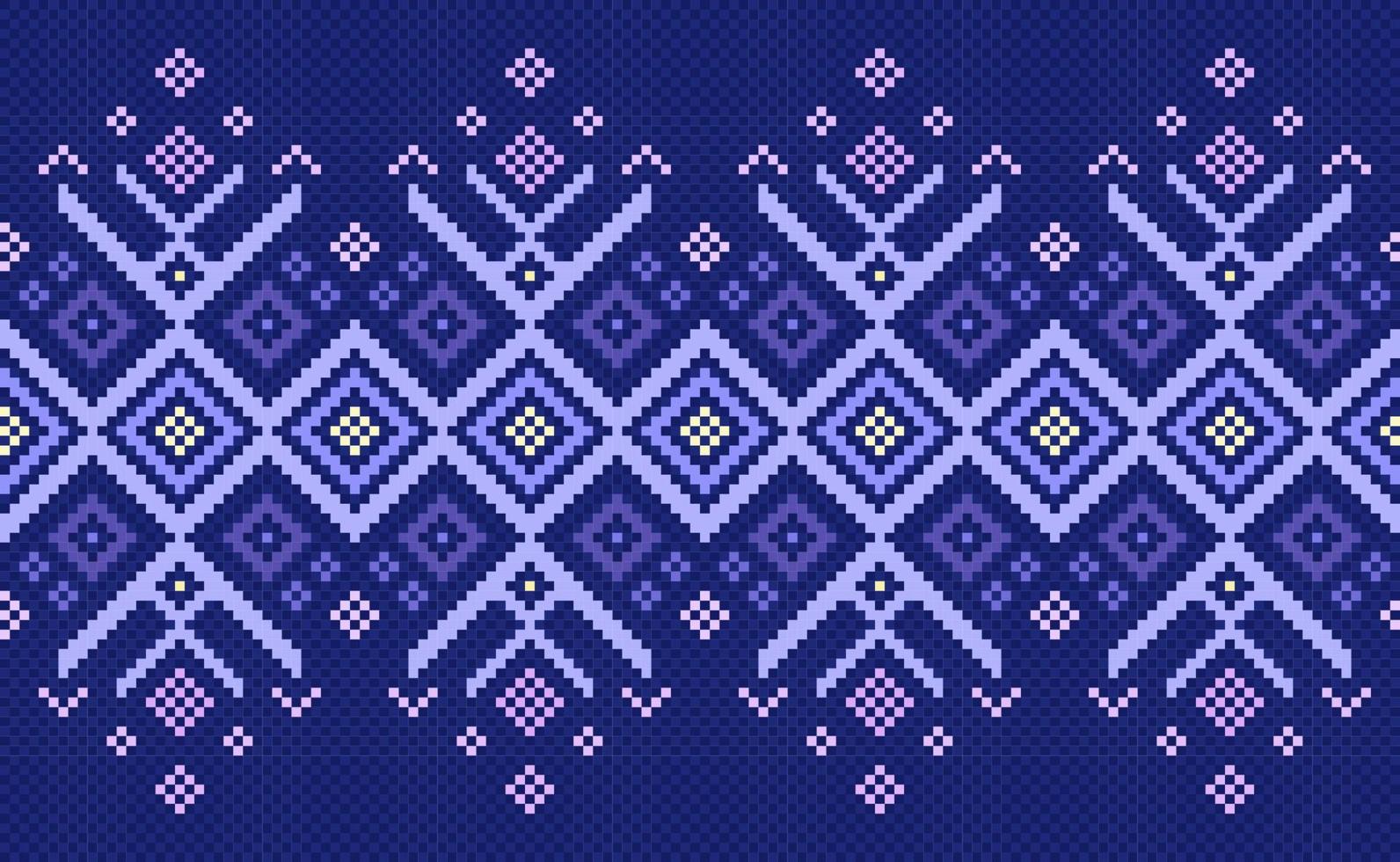 ethnisches Pixelmuster, Vektorstickerei-Zickzackhintergrund, geometrischer horizontaler Strickstil vektor