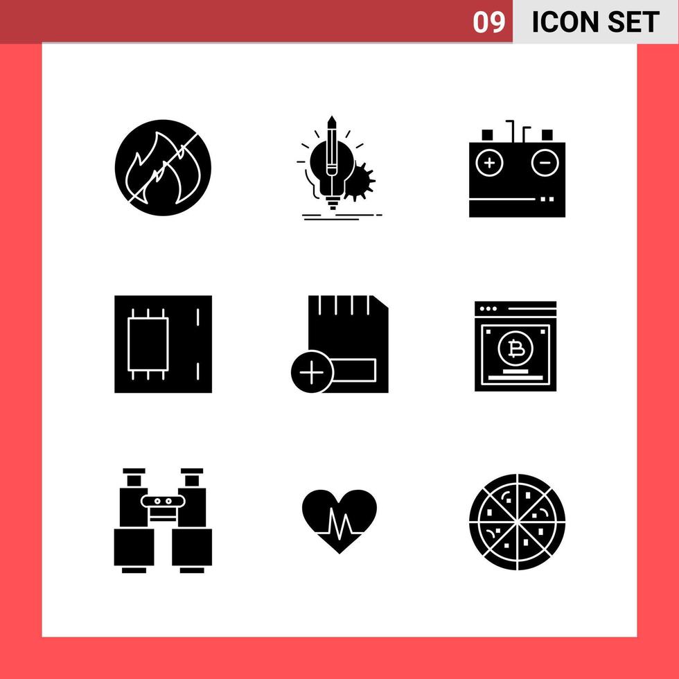 9 Icon Pack Solid Style Glyphensymbole auf weißem Hintergrund. einfache Zeichen für die allgemeine Gestaltung. vektor