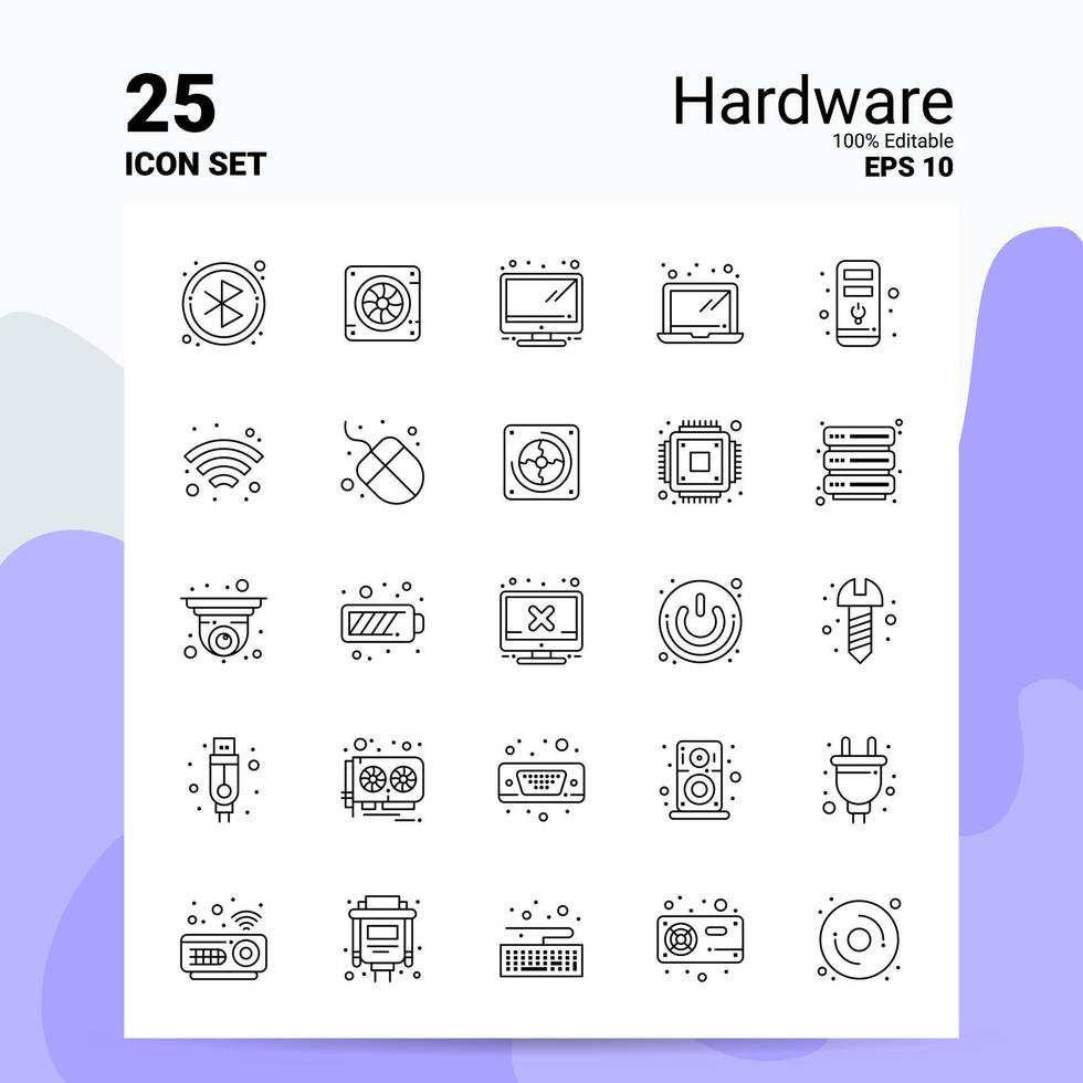 25 Hardware-Icon-Set 100 bearbeitbare Eps 10 Dateien Business-Logo-Konzept-Ideen-Line-Icon-Design vektor