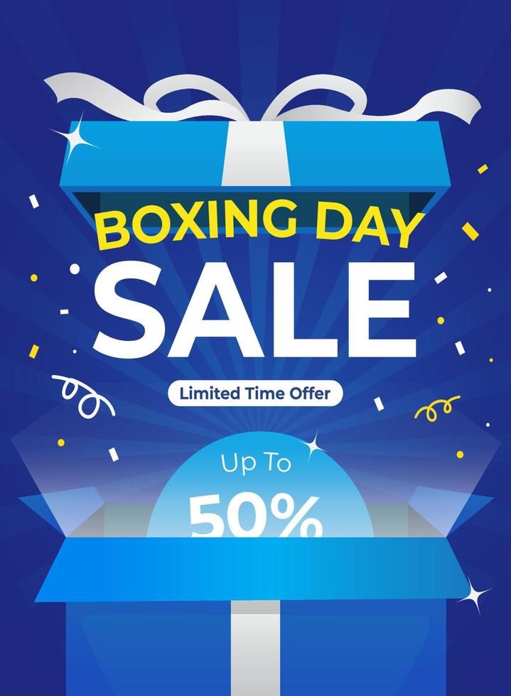 Boxing Day Sale Poster Geschenkbox mit leuchtendem Licht vektor