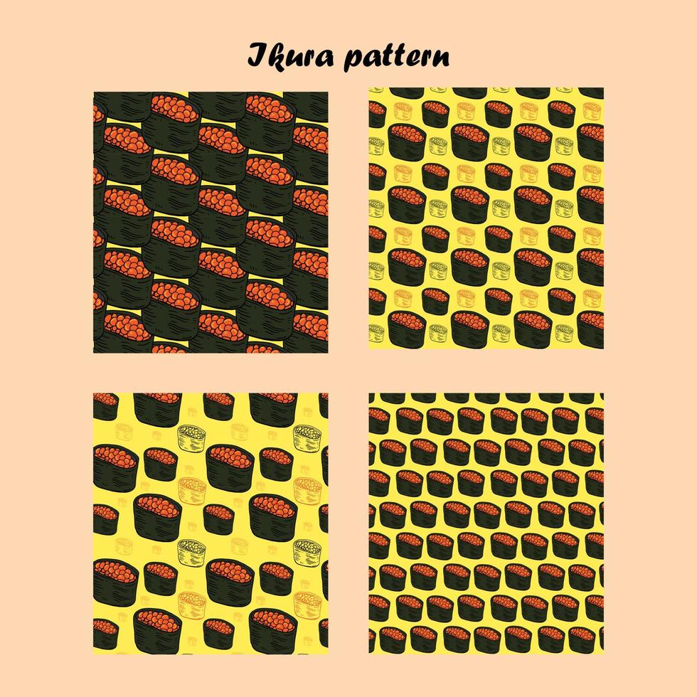 mönster samling med sushi ikura stor uppsättning vektor