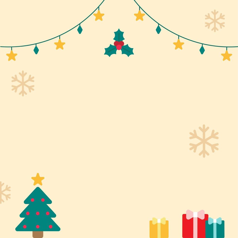 niedlich frohe weihnachten frohes neues jahr weihnachtsbaum stechpalme mistel zehe geschenk geschenk weihnachten schneeflocke stern dekorativ licht quadrat postkarte plakat förderung banner roter hintergrund kopie raum vorlage vektor