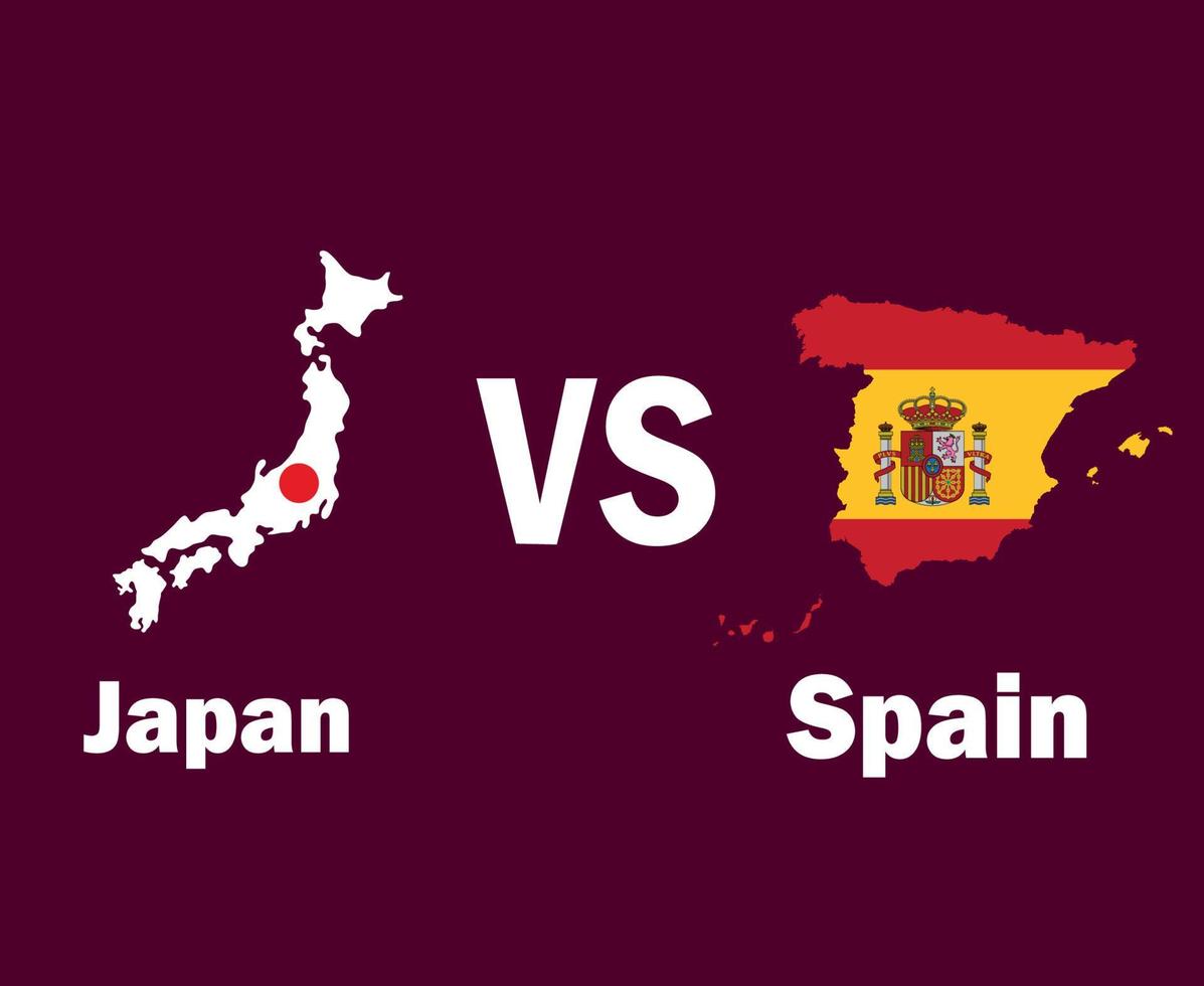 japan und spanien kartenflagge mit namen symbol design asien und europa fußball finale vektor asiatische und europäische länder fußballmannschaften illustration