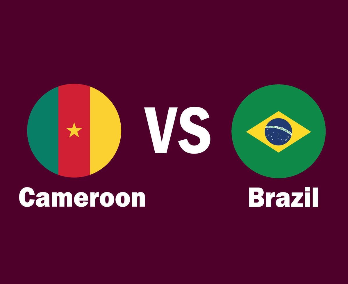 cameroon och Brasilien flagga med namn symbol design latin Amerika och afrika fotboll slutlig vektor latin amerikan och afrikansk länder fotboll lag illustration