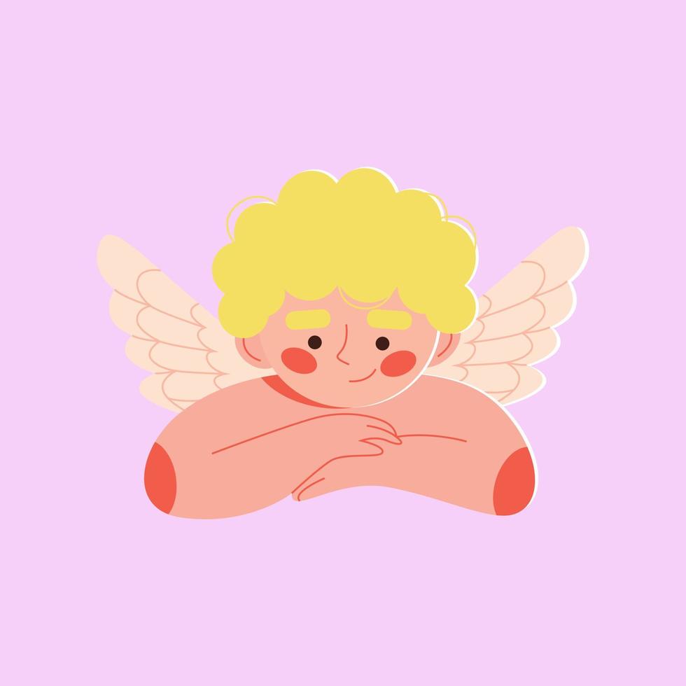 söt bevingad cupid Sammanträde för helgon valentines dag. februari 14. romantisk amur innehav hjärta, liten änglar. tecknad serie karaktär illustration. vektor