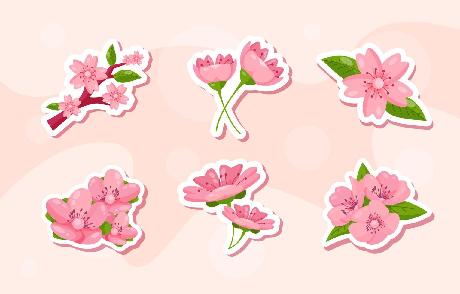 persika blomma vår klistermärke uppsättning vektor
