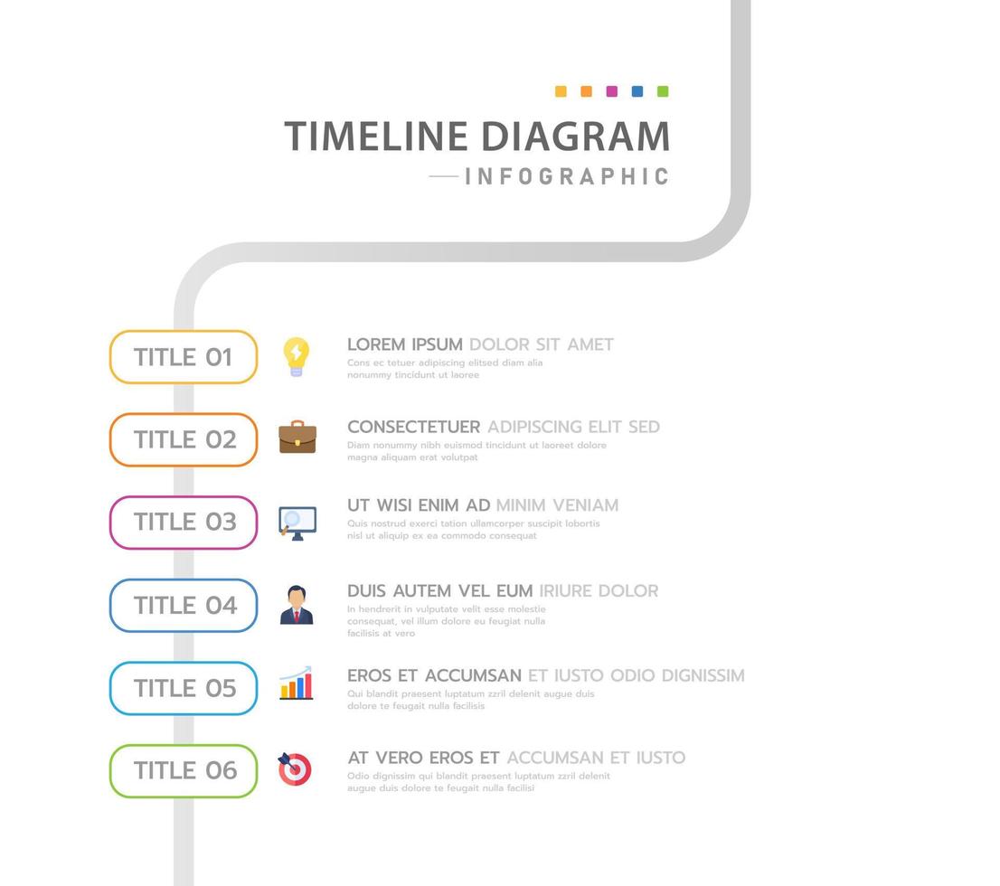infographic mall för företag. 6 steg modern tidslinje diagram med titel färdplan och ikoner, presentation vektor infografik.
