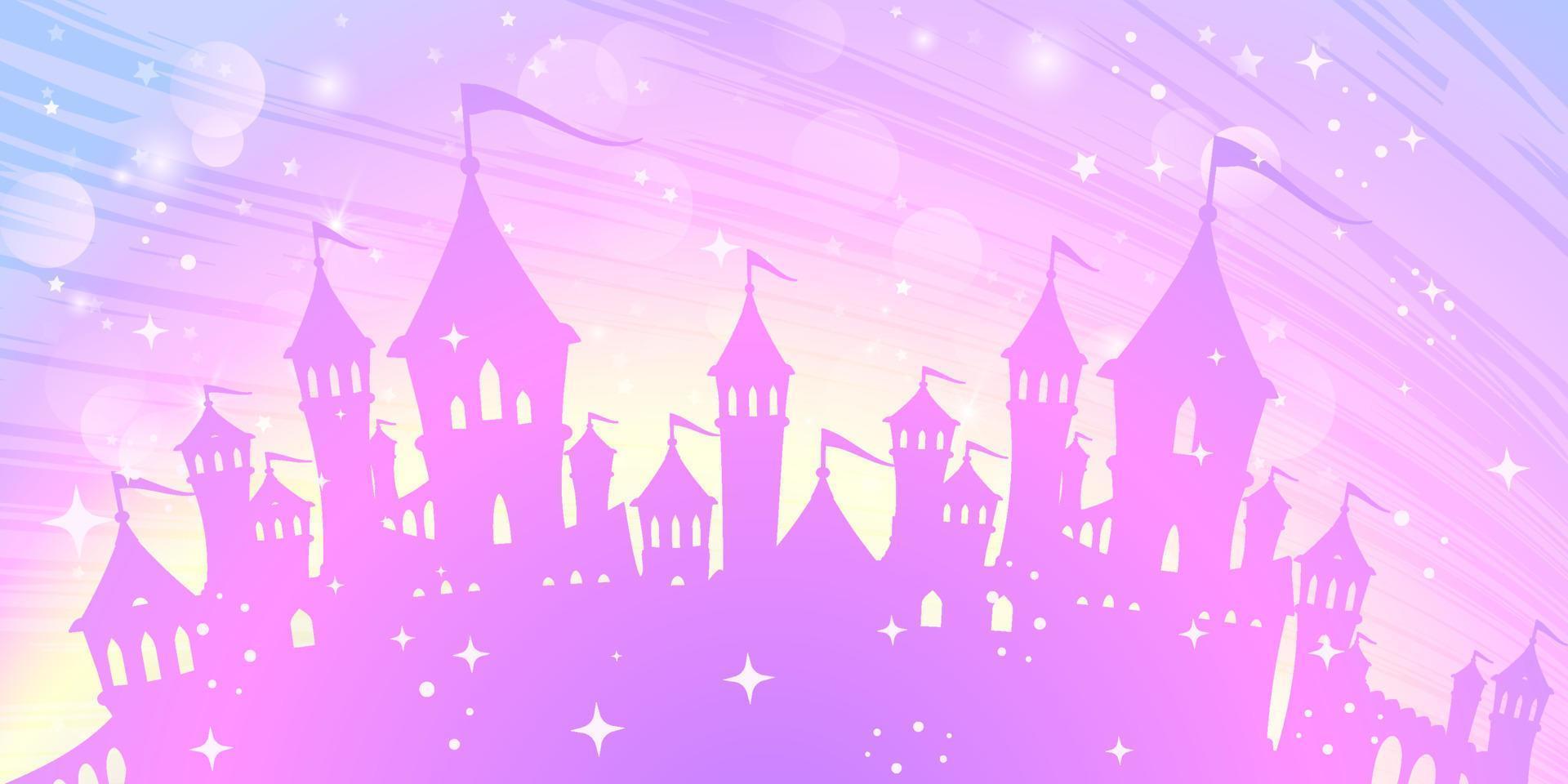 Magischer Prinzessinnenpalast auf einem Hintergrund eines Regenbogenhimmels. vektor