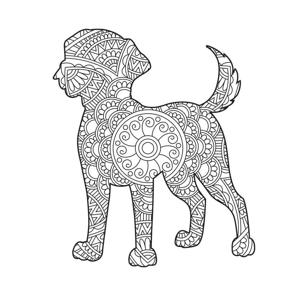 Malvorlagen Hund Mandala für Erwachsene Blumen Tier Malbuch isoliert auf weißem Hintergrund Anti-Stress-Färbung Seite Vektor-Illustration vektor