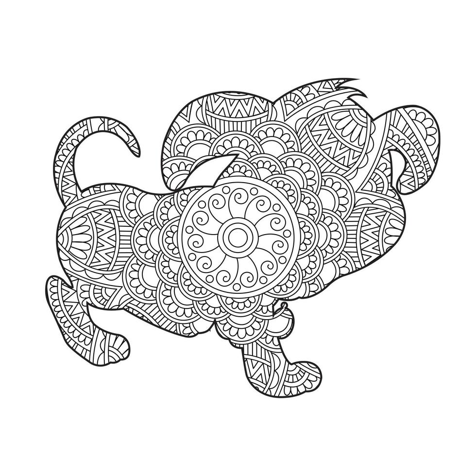 hund mandala färg sida för vuxna blommig djur- färg bok isolerat på vit bakgrund antistress färg sida vektor illustration