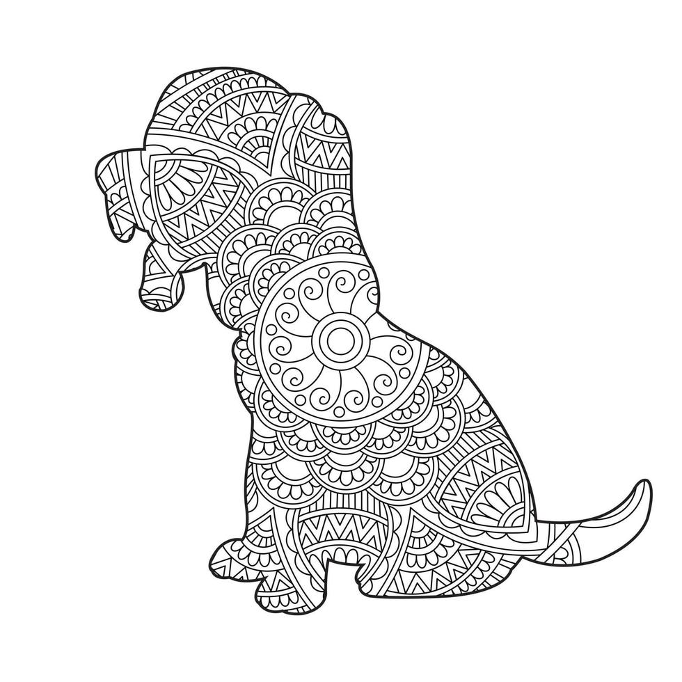 Malvorlagen Hund Mandala für Erwachsene Blumen Tier Malbuch isoliert auf weißem Hintergrund Anti-Stress-Färbung Seite Vektor-Illustration vektor