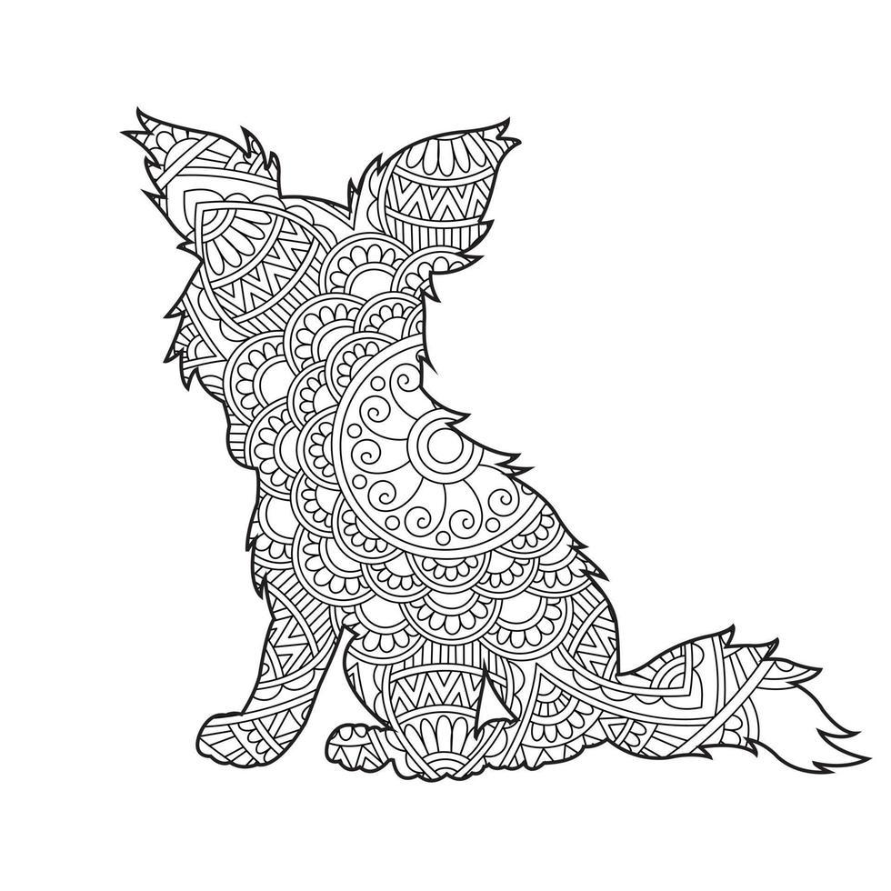 hund mandala färg sida för vuxna blommig djur- färg bok isolerat på vit bakgrund antistress färg sida vektor illustration