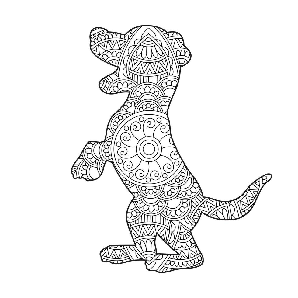 hund mandala färg sida för vuxna blommig djur- färg bok isolerat på vit bakgrund antistress färg sida vektor illustration