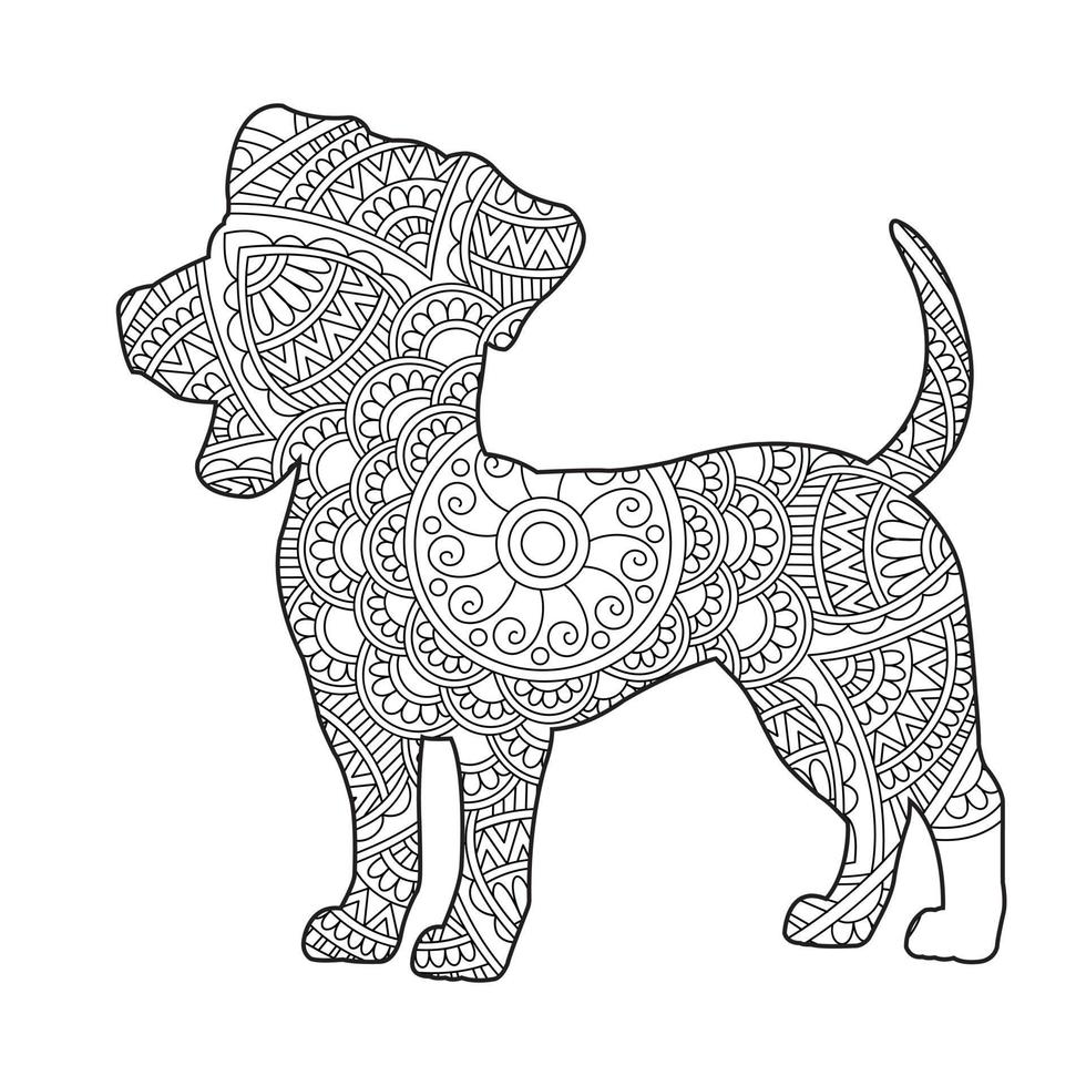 Malvorlagen Hund Mandala für Erwachsene Blumen Tier Malbuch isoliert auf weißem Hintergrund Anti-Stress-Färbung Seite Vektor-Illustration vektor