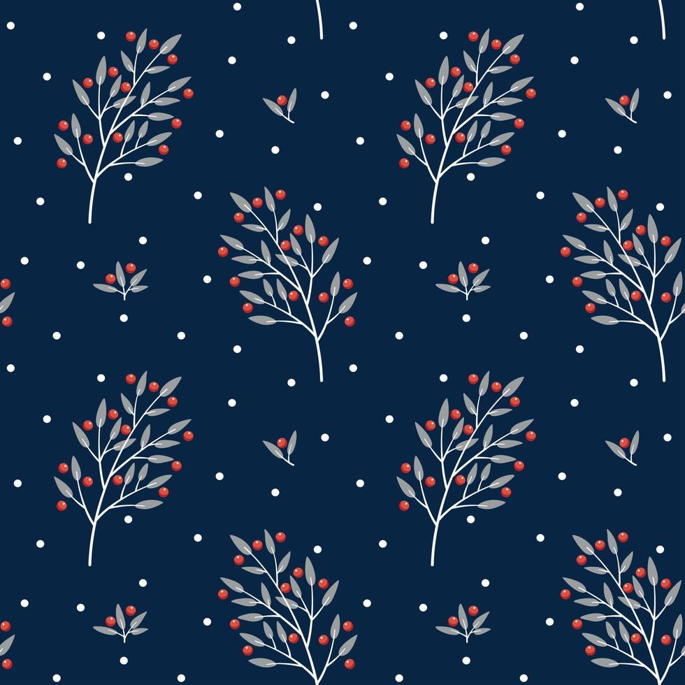 vit grenar med röd vinter- bär på en mörk blå bakgrund sömlös mönster. jul omslag papper. vektor