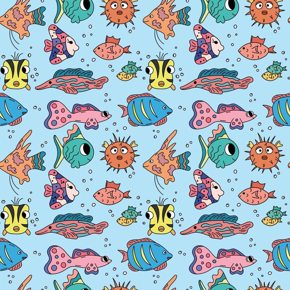 fisk mönster. hav liv sömlös bakgrund. söt färgrik fisk upprepa vektor illustration för ungar. marin mönster