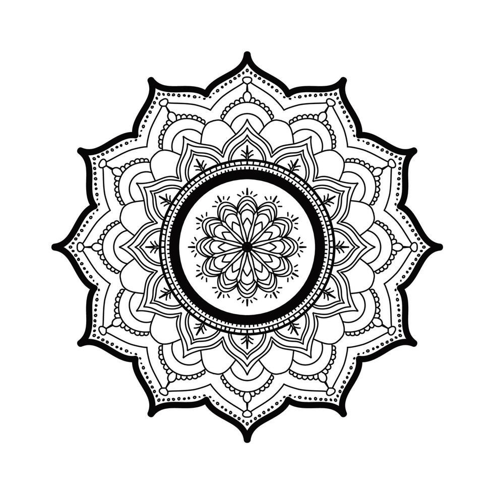 Schwarzes Mandala für Design. Mandala Kreismuster Design für Henna, Mehndi, Tattoo, Dekoration. dekoratives Ornament im orientalischen Ethno-Stil. Malbuch Seite vektor