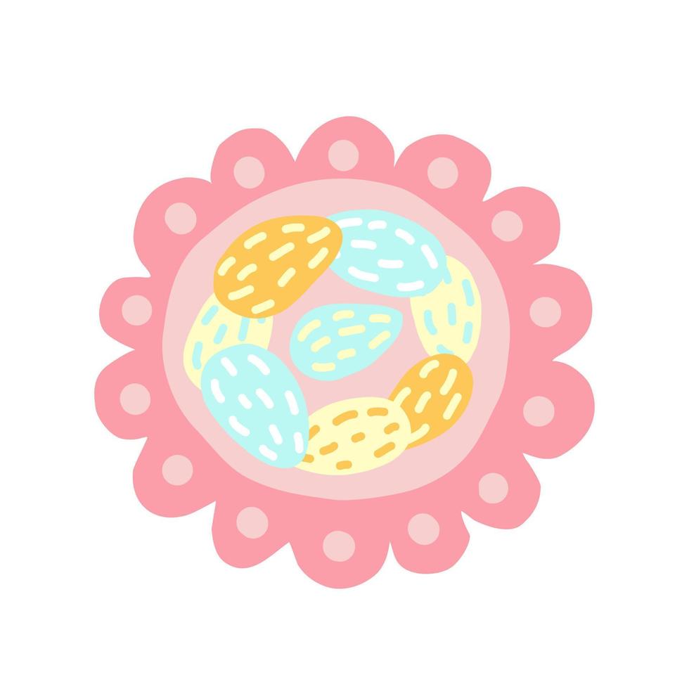 farbige eier auf plattendraufsicht-vektorillustration. traditionelles osteressen vektor