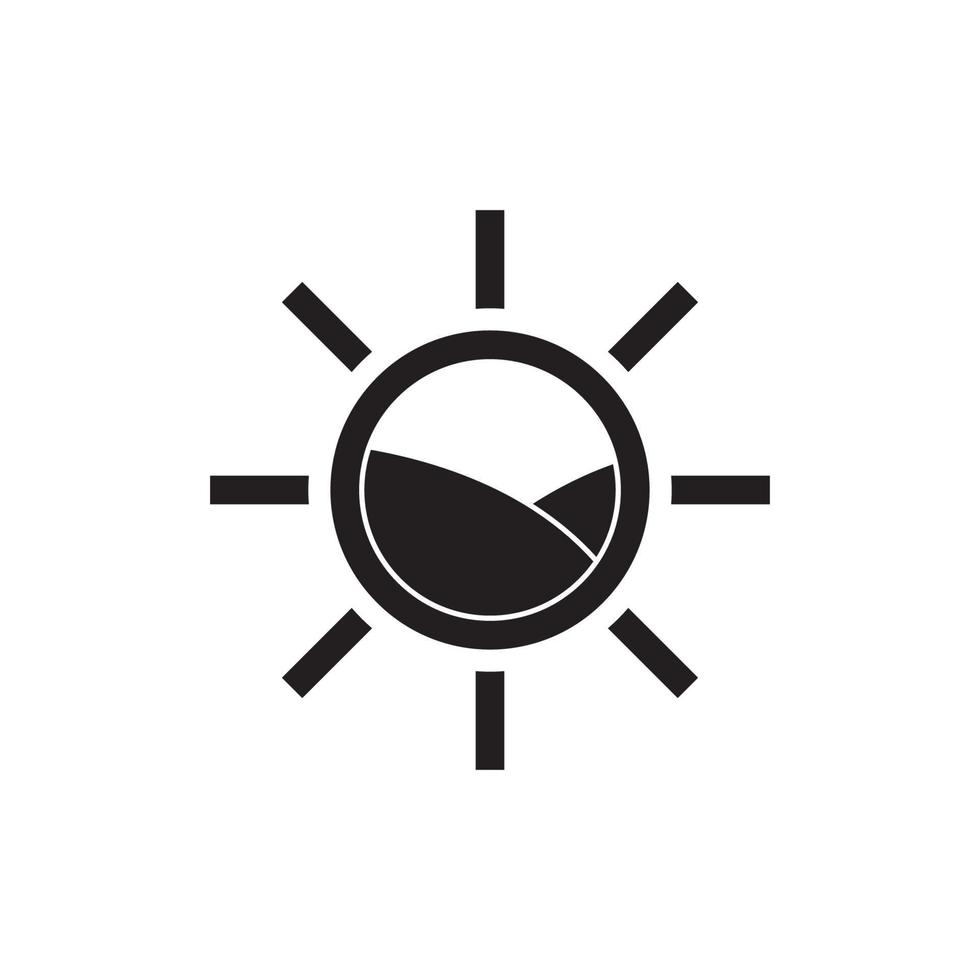 Sonne-Icon-Vorlage, Symbol des ökologischen Landbaus mit Feld im Kreis der Sonnenstrahlen. vektor