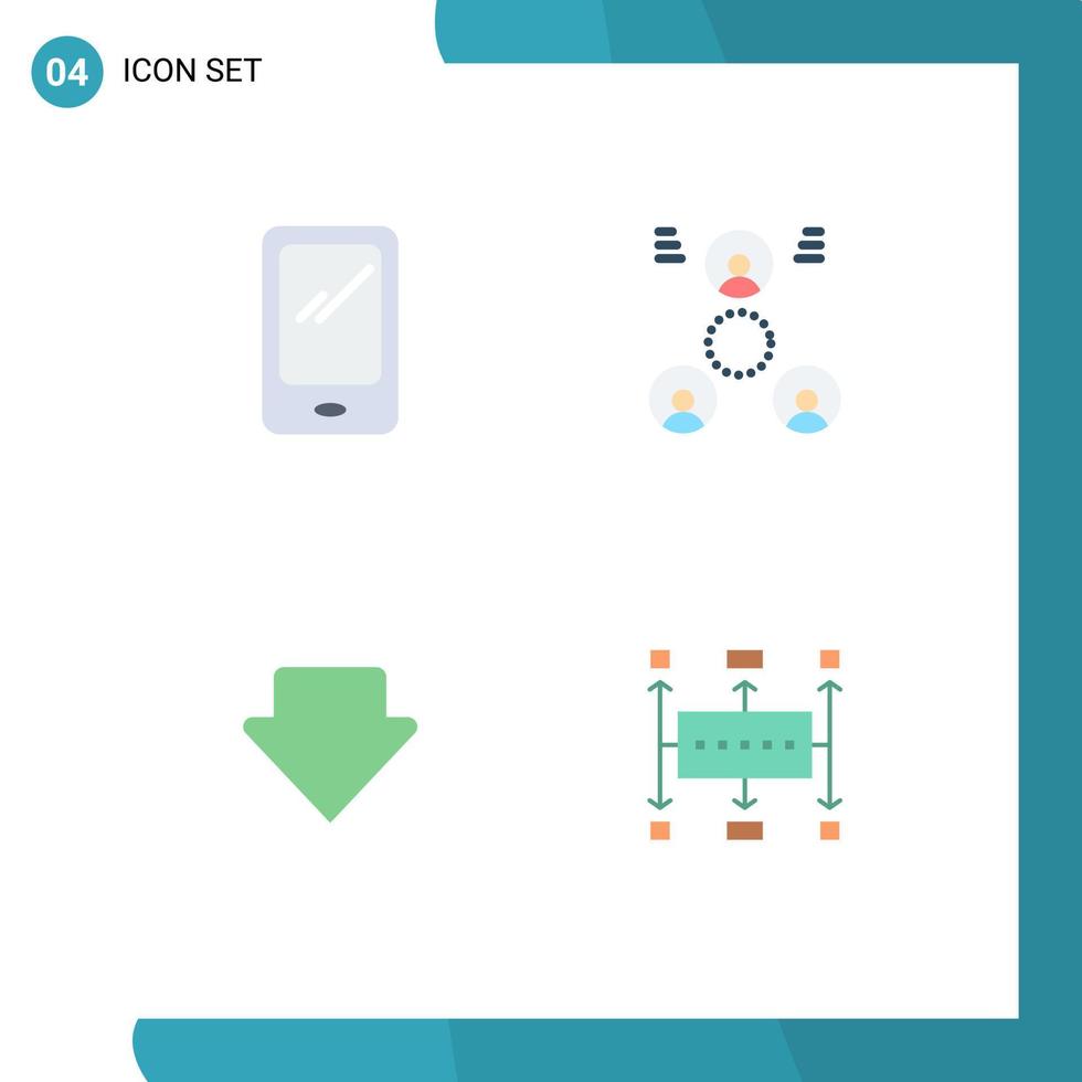 gruppe von 4 flachen symbolen zeichen und symbole für telefonpfeil android mitarbeiter downlod editierbare vektordesignelemente vektor