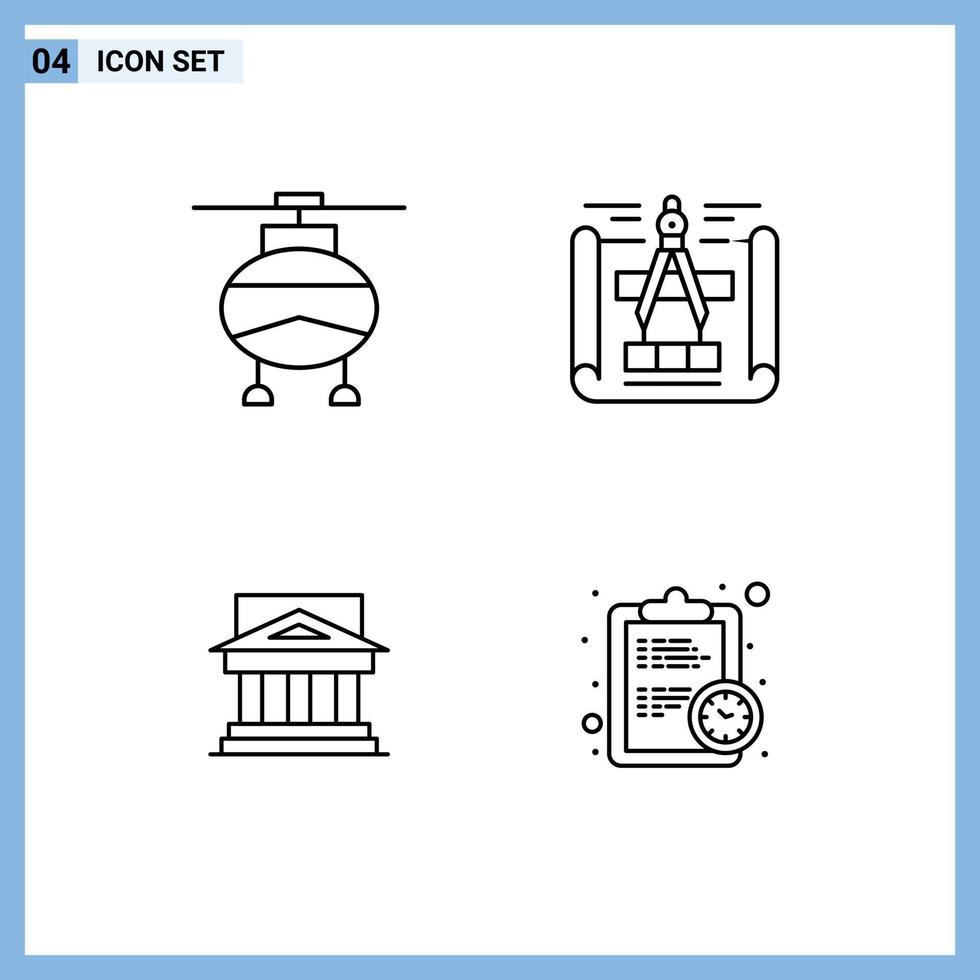 modern uppsättning av 4 fylld linje platt färger pictograph av helikopter byggnad fordon skiss egendom redigerbar vektor design element