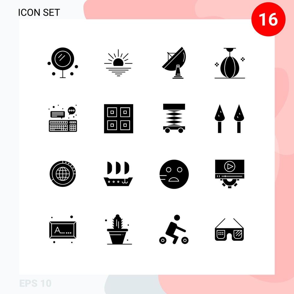 16 universelle solide Glyphenzeichen Symbole des Sports kleine Satellitenboxen Gericht editierbare Vektordesign-Elemente vektor