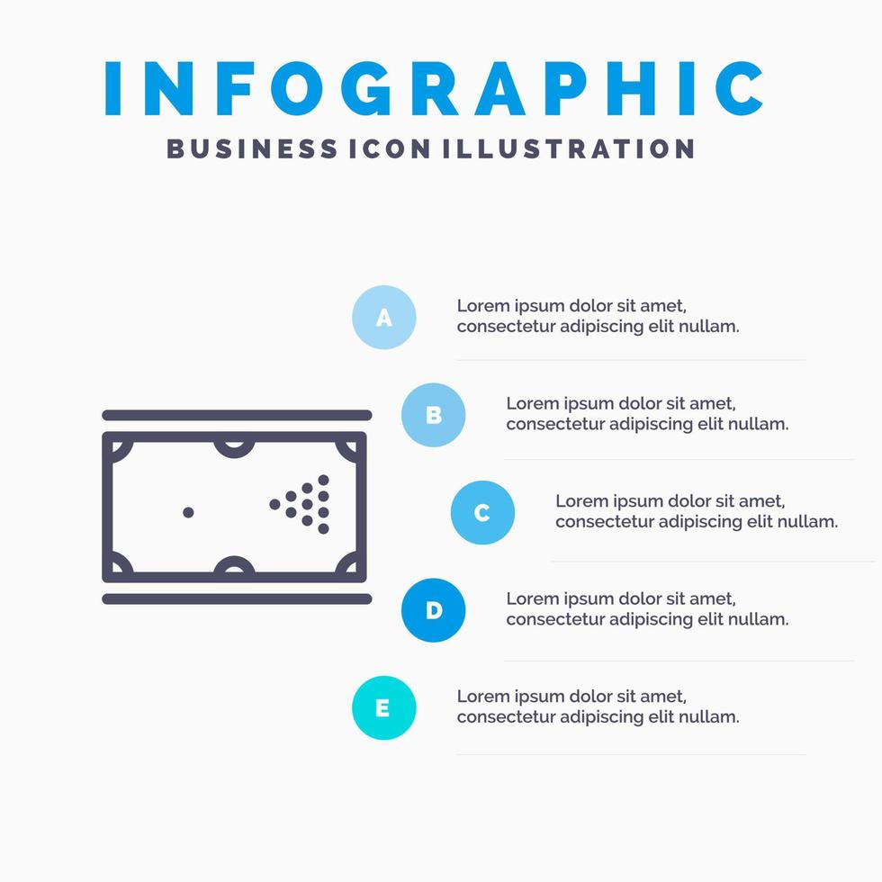 Billard Cue Game Pocket Pool Liniensymbol mit 5 Schritten Präsentation Infografiken Hintergrund vektor