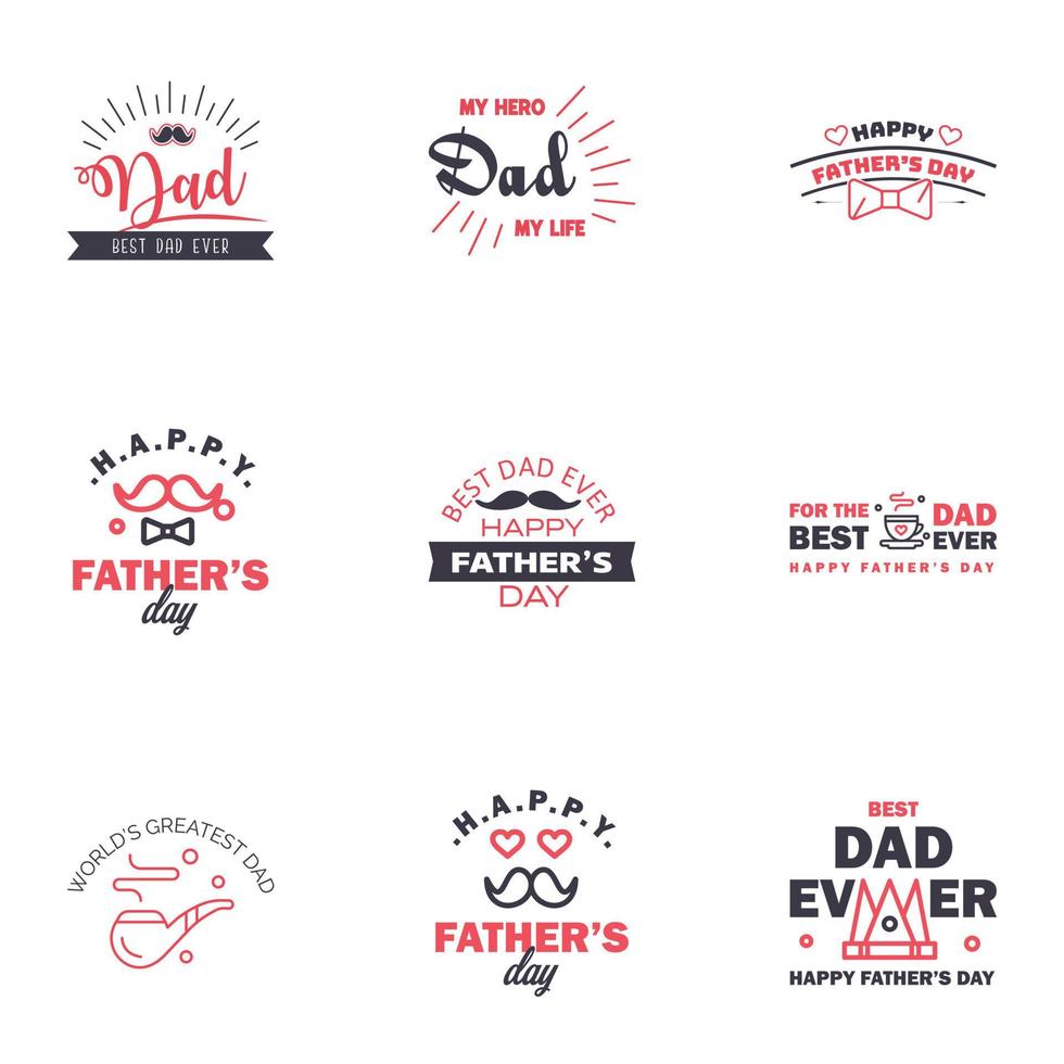 9 svart och rosa uppsättning av vektor Lycklig fäder dag typografi årgång ikoner text för hälsning kort banderoller tshirt design fäder dag redigerbar vektor design element
