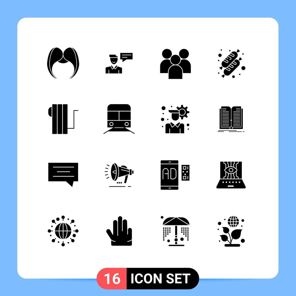 redigerbar vektor linje packa av 16 enkel fast glyfer av mat bröd man team förvaltning redigerbar vektor design element