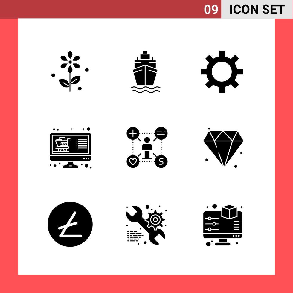 9 Symbolpaket solide Glyphensymbole auf weißem Hintergrund einfache Zeichen für die allgemeine Gestaltung kreativer schwarzer Symbolvektorhintergrund vektor