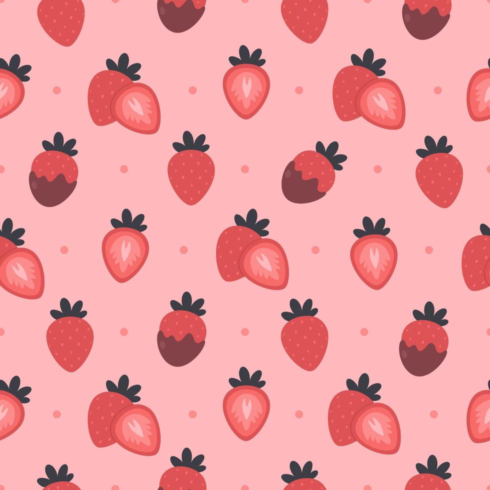 jordgubb sömlös mönster. jordgubb i choklad. platt, hand dragen textur för tapet, textil, tyg, papper. vektor