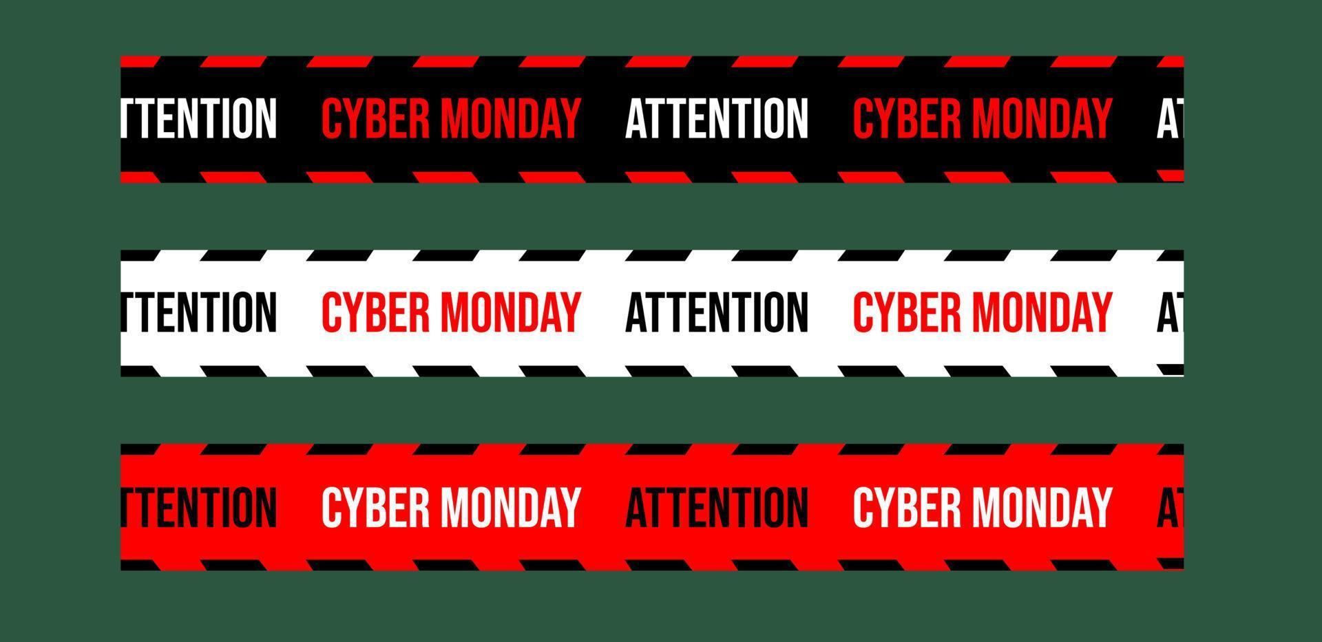 Cyber Monday Big Sale Stripes Set. warnbänder für bewusstseinszonenschild, marketingwerbung, rabattbereich, dekorationselement für banner, plakate. vektorabbildung vektor