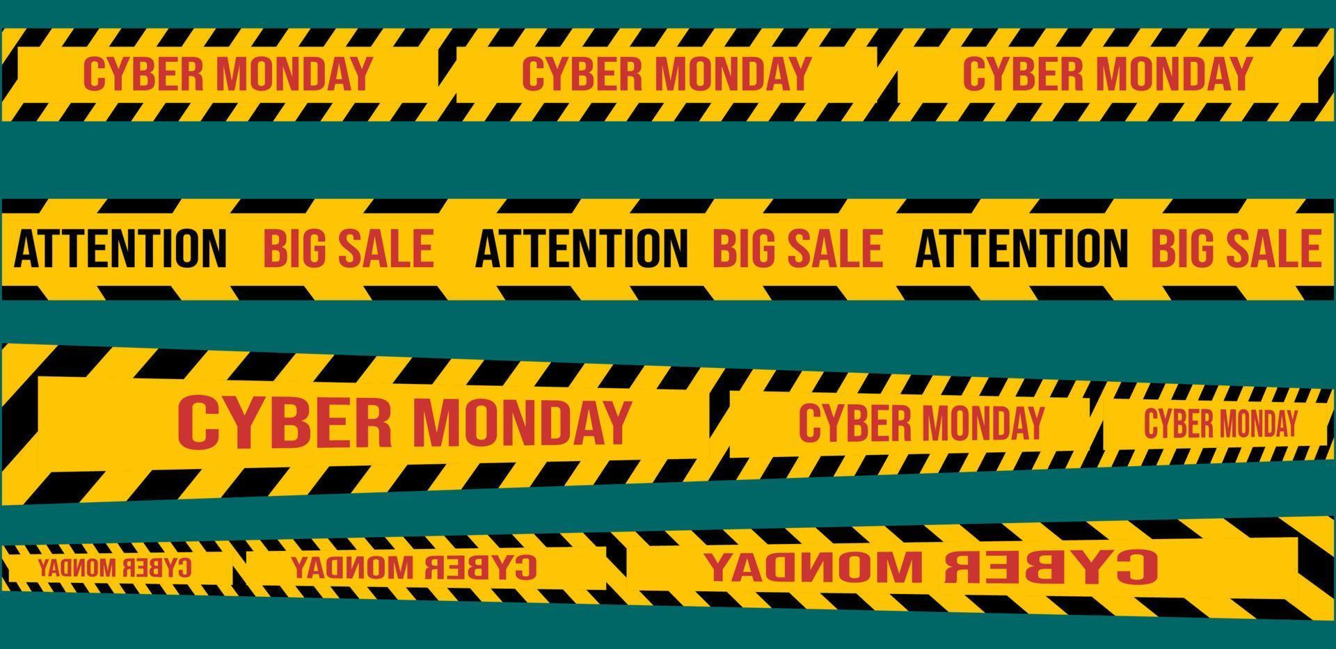 Cyber Monday Big Sale Stripes Set. warnbänder für bewusstseinszonenschild, marketingwerbung, rabattbereich, dekorationselement für banner, plakate. vektorabbildung vektor