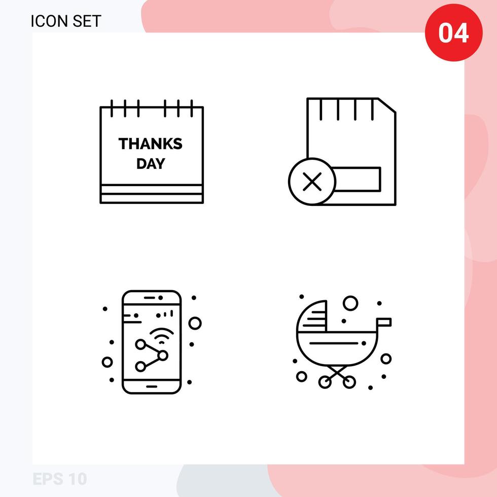 4 tematiska vektor fylld linje platt färger och redigerbar symboler av kalender tog bort rostad Kalkon datorer enhet redigerbar vektor design element