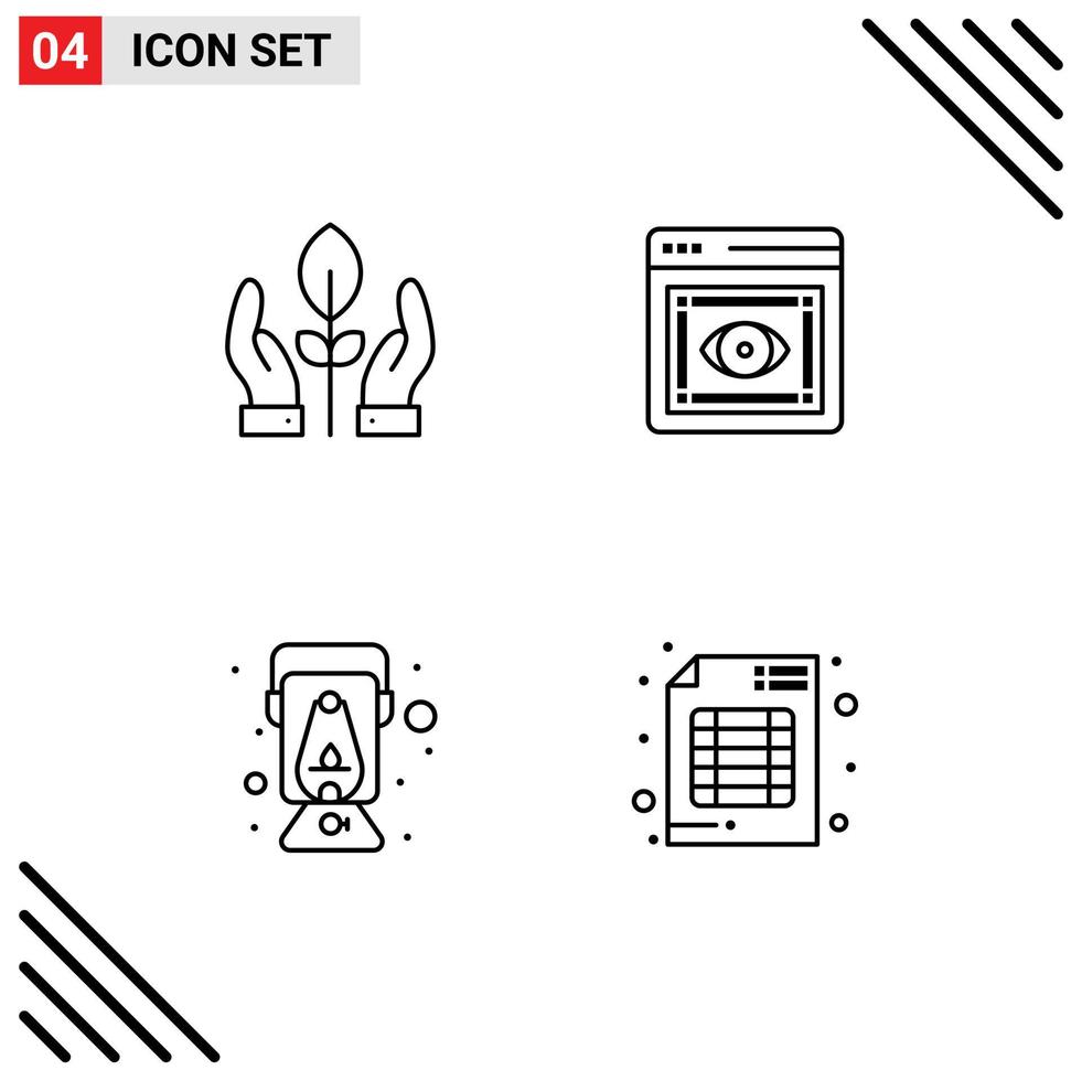 Stock Vector Icon Pack mit 4 Zeilenzeichen und Symbolen für die Sichtbarkeit der Energiesparlaterne Öllampe editierbare Vektordesign-Elemente