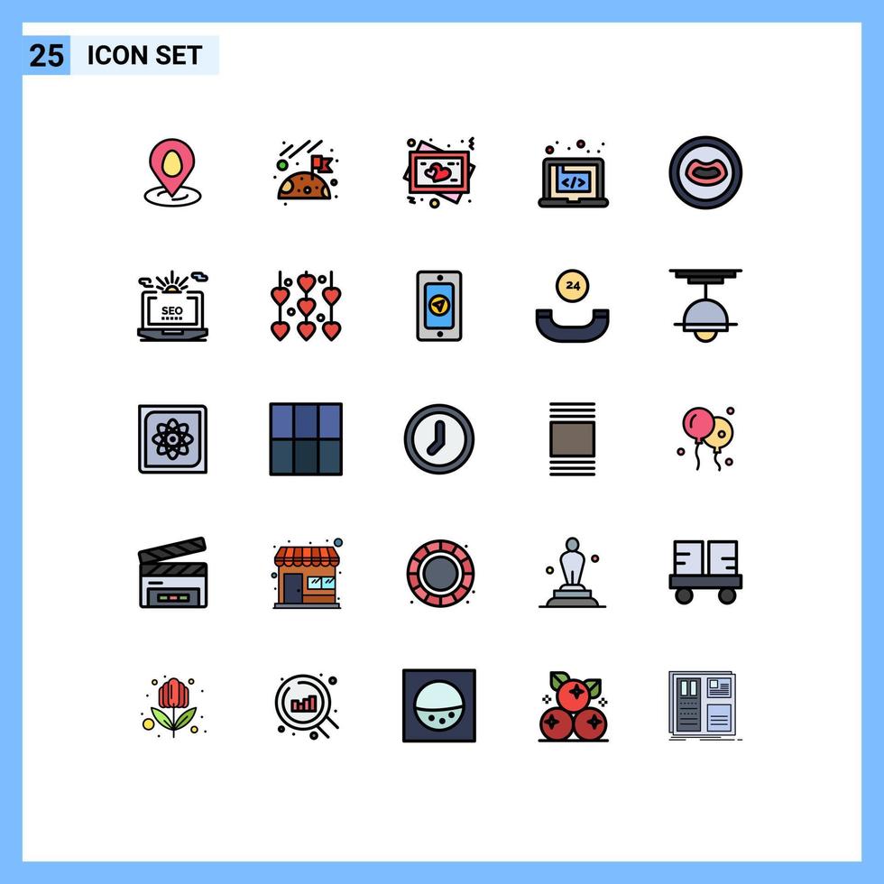 uppsättning av 25 modern ui ikoner symboler tecken för mun programvara hjärta marknadsföring koda redigerbar vektor design element