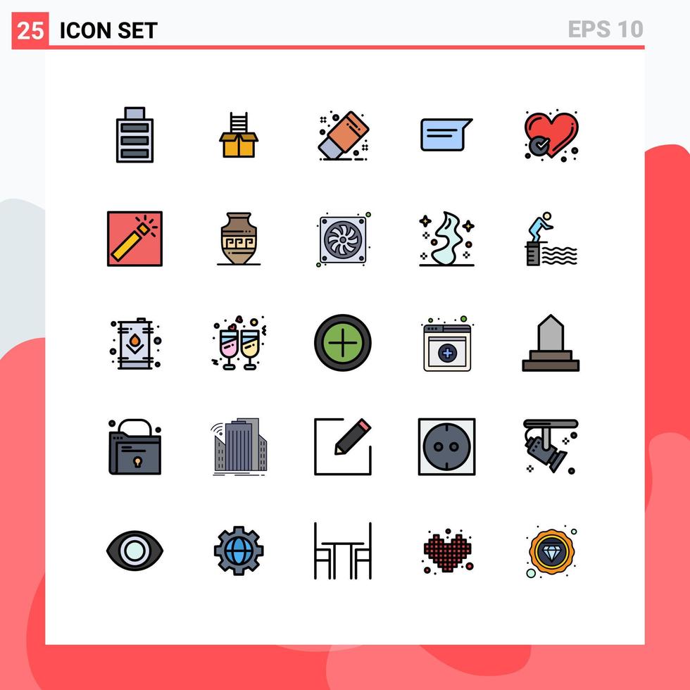 uppsättning av 25 vektor fylld linje platt färger på rutnät för Gjort Rapportera suddgummi ui grundläggande redigerbar vektor design element