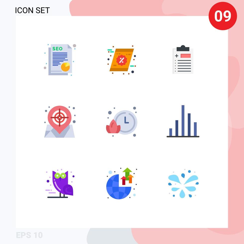 mobil gränssnitt platt Färg uppsättning av 9 piktogram av tid webb medicinsk mål Karta redigerbar vektor design element