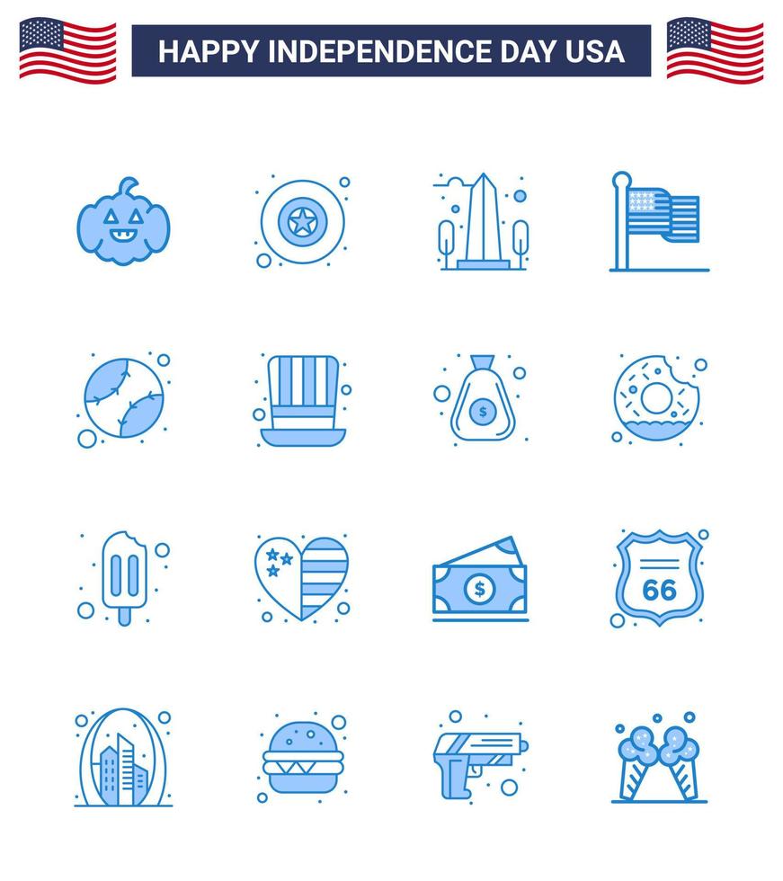 16 blå tecken för USA oberoende dag stater amerikan syn USA flagga redigerbar USA dag vektor design element