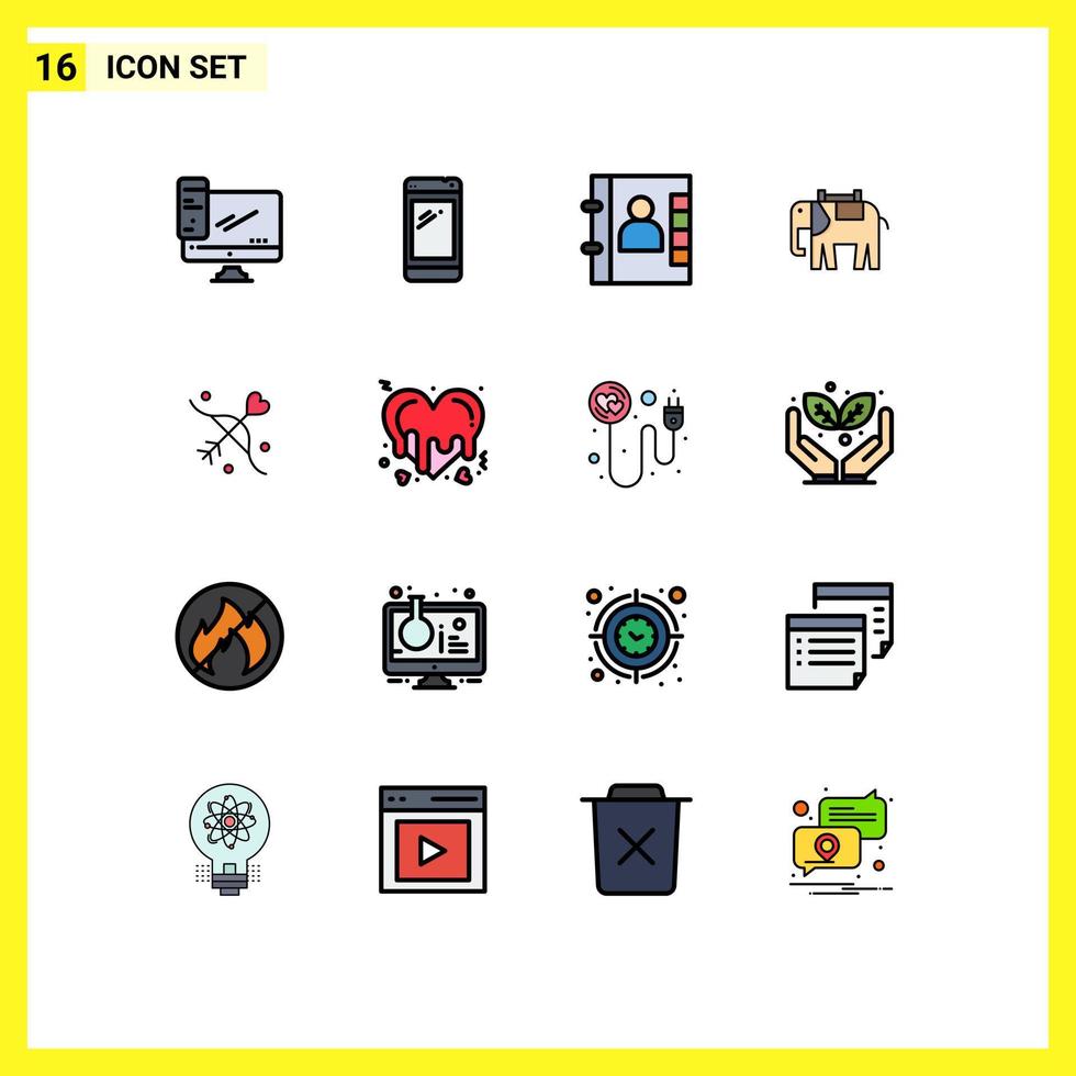 16 universell platt Färg fylld rader uppsättning för webb och mobil tillämpningar bågskytte elefant huawei djur- telefon redigerbar kreativ vektor design element
