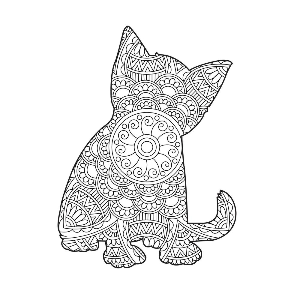 katt mandala färg sida för vuxna blommig djur- färg bok isolerat på vit bakgrund antistress färg sida vektor illustration