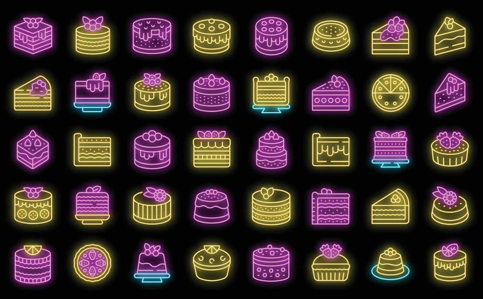 cheesecake ikoner uppsättning vektor neon