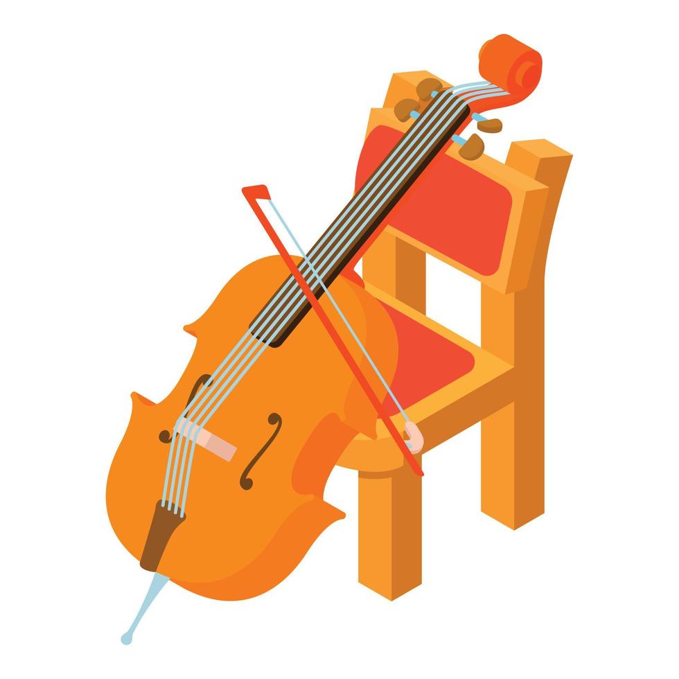 Cello-Symbol isometrischer Vektor. Saitenmusikinstrument in der Nähe des Holzstuhlsymbols vektor