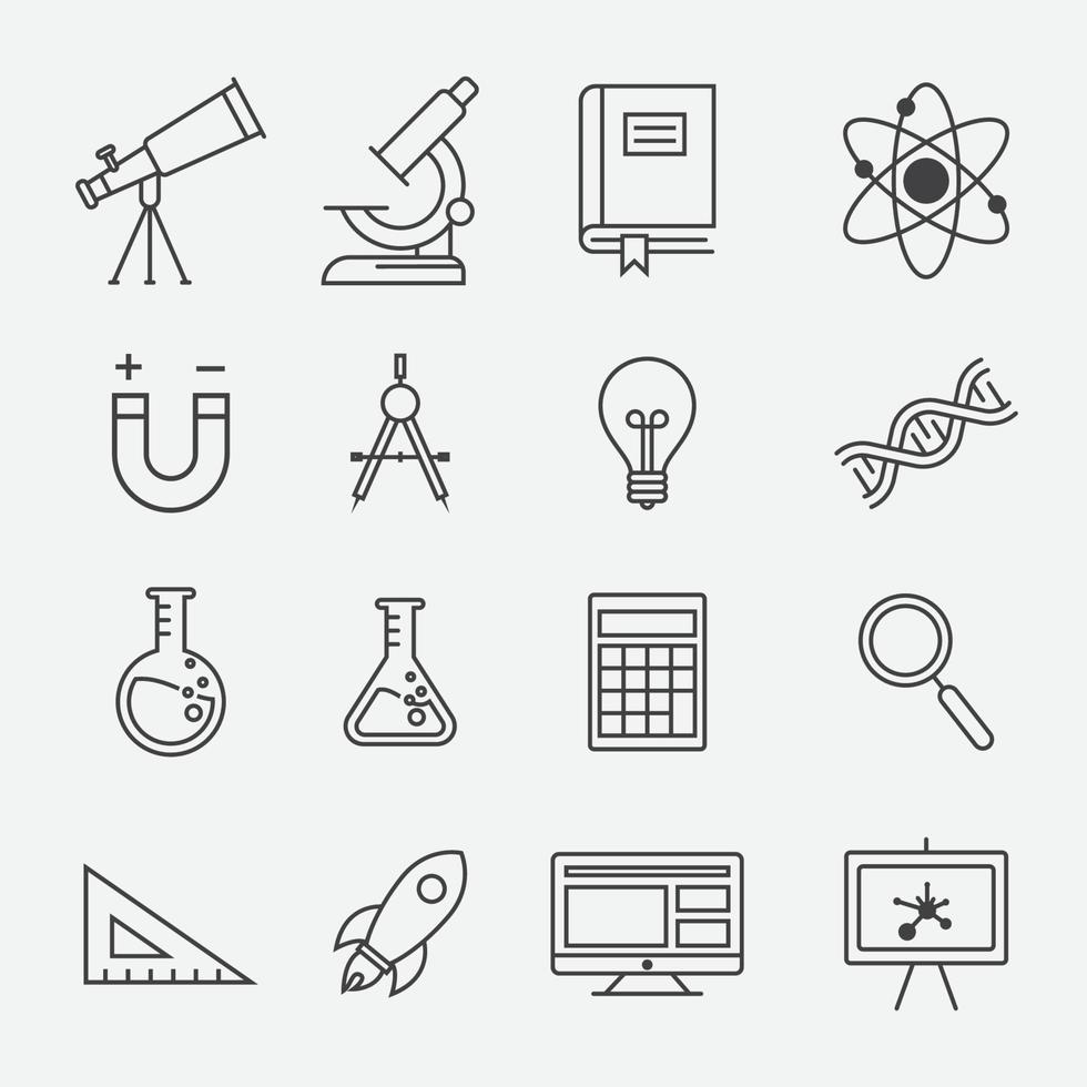Icon-Set für wissenschaftliche Laborgeräte. flaches Design der Vektorillustration, flacher Ikonensatz der Bildung, Wissenschaftsikonensatz vektor