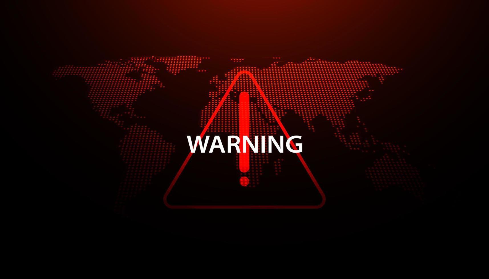 abstraktes rotes Warnsymbol auf Weltkartenhintergrund zur Warnung vor einer Katastrophe oder einer Cyber-Abwehr-Bedrohung, einer Krise oder einem Krieg der globalen Erwärmung vektor